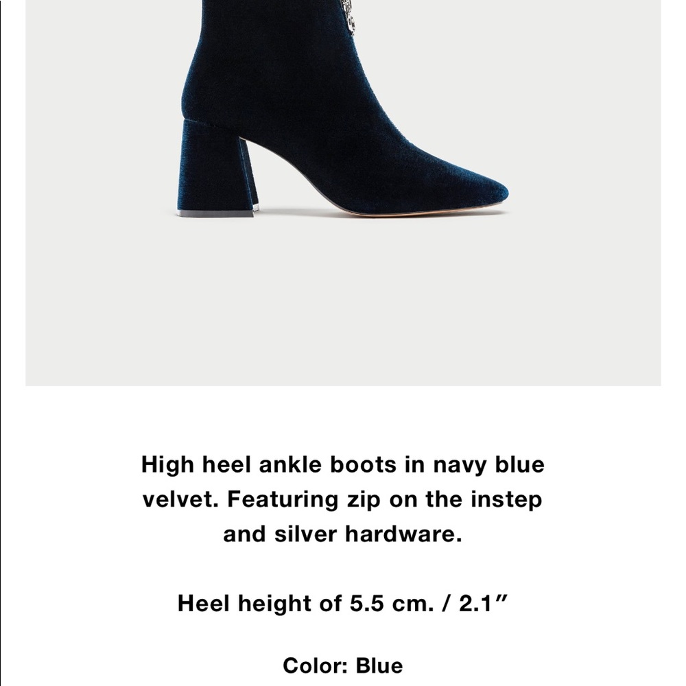 Zara Navy Blue Velvet Zip Up Ankle Boots - Picture 6 of 6